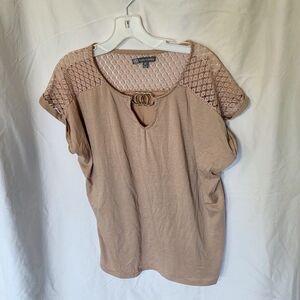 Daisy Fuentes Tan Crochet Detail Blouse